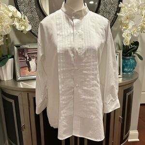 Michaels White Mandarin Collar Pleated Front Dress Shirt